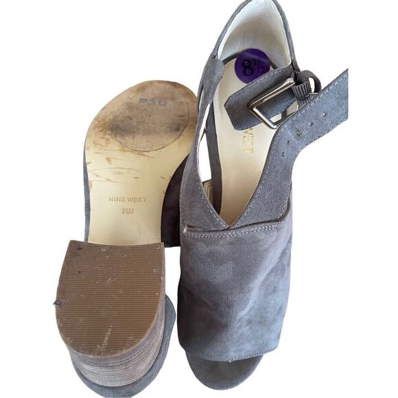NIne West Womens Gray Suede Adjustable Strap Open Toe Block Heel Sandal Size 8.5 - Picture 4 of 7